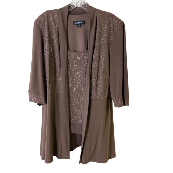 R&M Richards Size 14W Womens 3/4 Sleeve Brown Sparkle Pantsuit - Picture 4 of 16